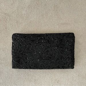 Elegant Black Beaded Clutch/Crossbody